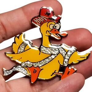 Goofy Cowboy Duck Sparkly Sash Pin 1.5"